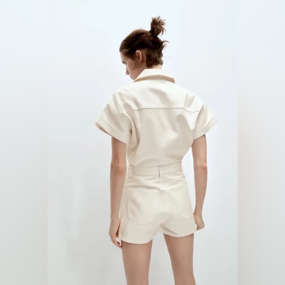 NWT Zara Denim TRF Shimmery Playsuit Oyster White Size Small - Picture 3 of 11